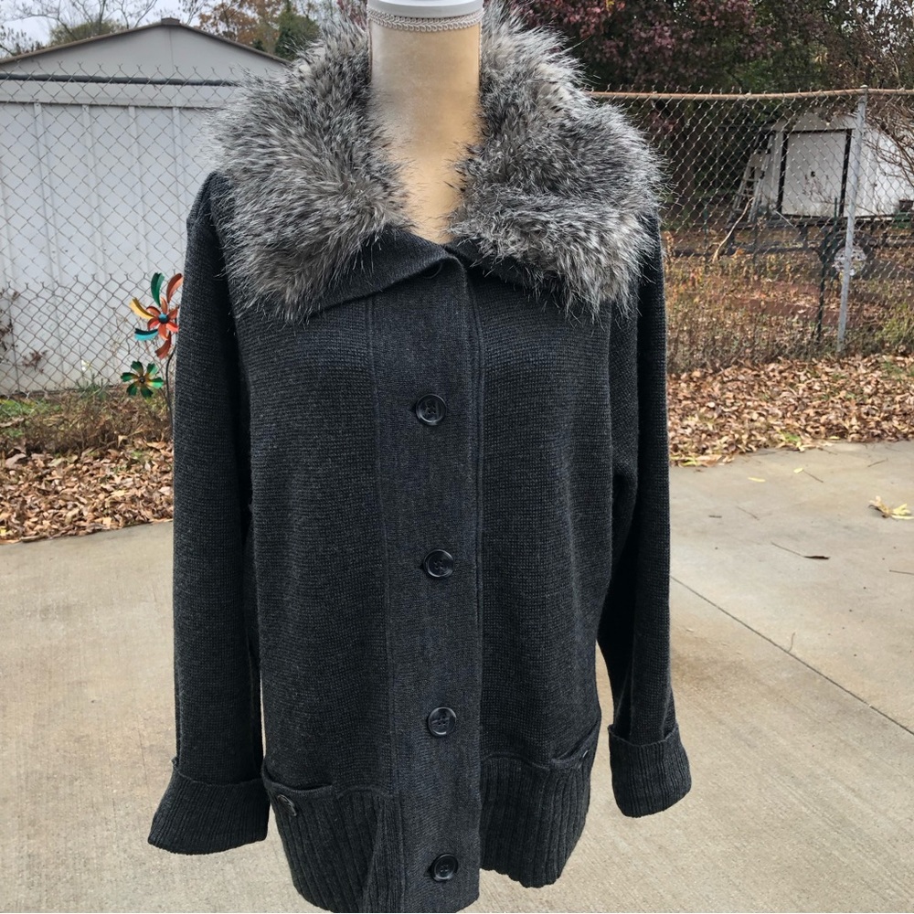 Coldwater Creek Sweater/Cardigan Faux Fur Collar